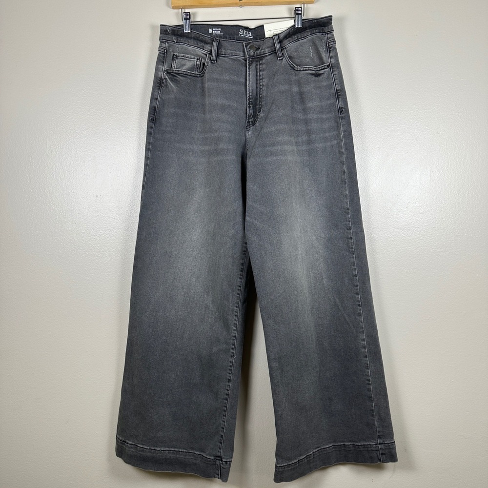 a.n.a Women's 16 High-Rise Wide Leg Jeans Med Alloy Grey Recycled Cotton NWT